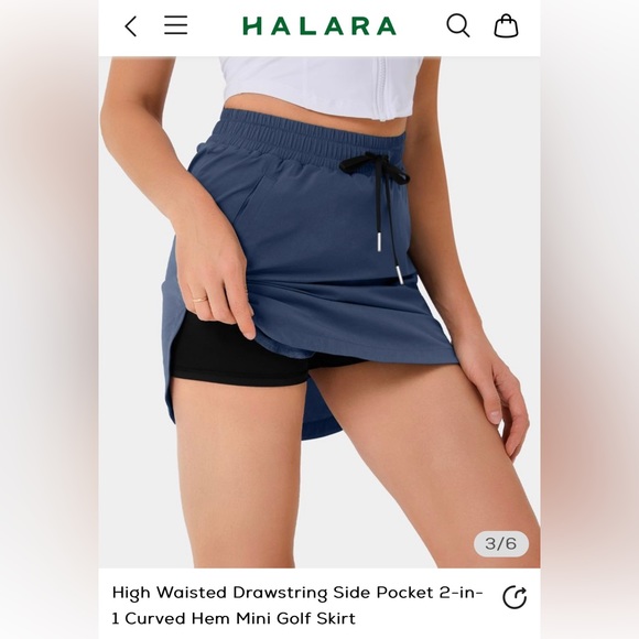 NWT High Waisted Drawstring Side Pocket 2-in-1 Curved Hem Mini Golf Skirt - Picture 7 of 10